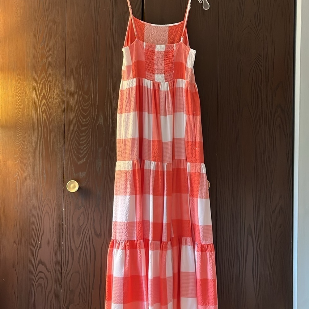 Lou & Grey spaghetti strapped orange and cream checked maxi sundress. Size XS - Picture 5 of 10